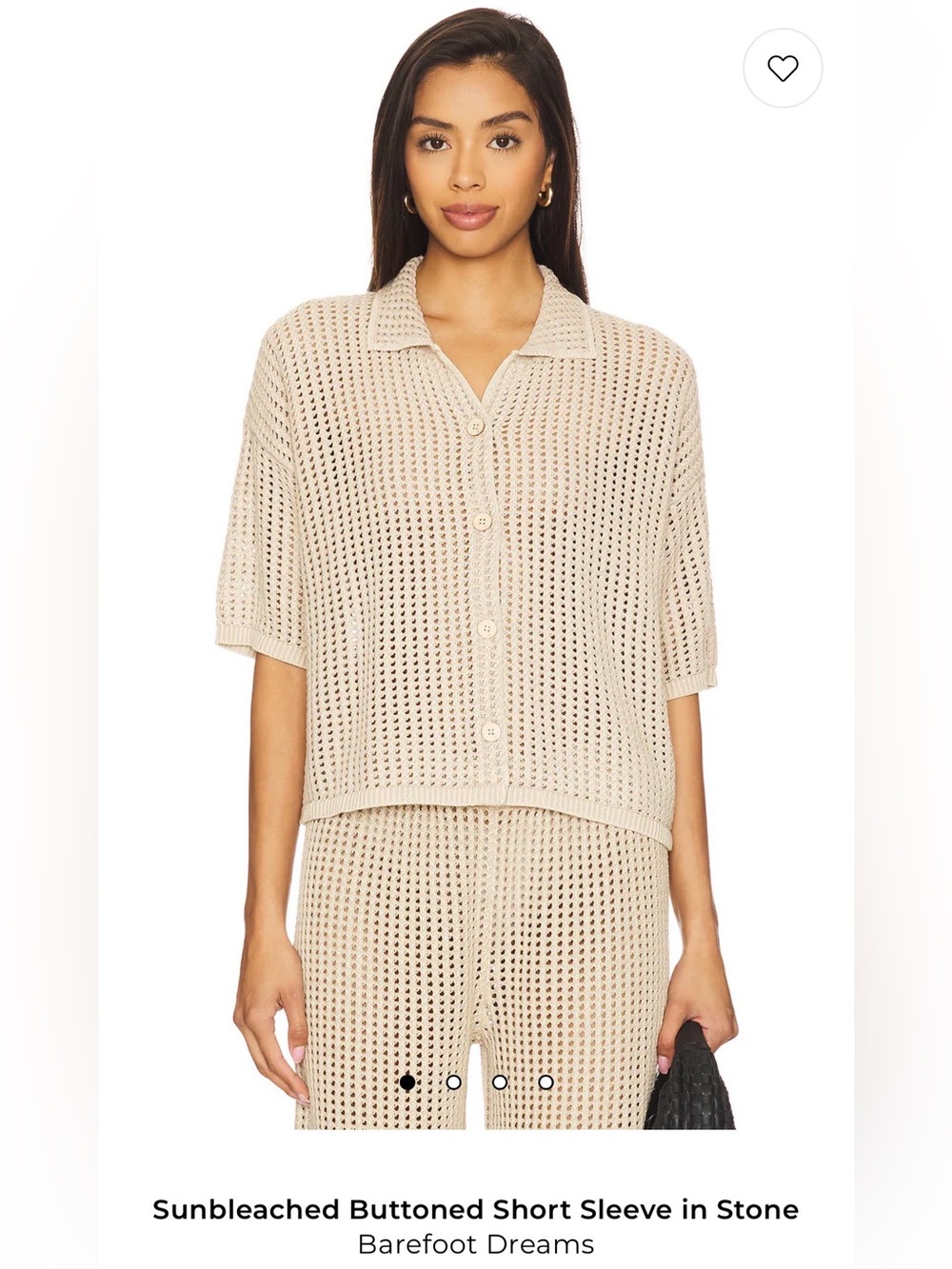 Barefoot Dreams Sunbleached Buttoned Short Sleeve Top - Stone Large L